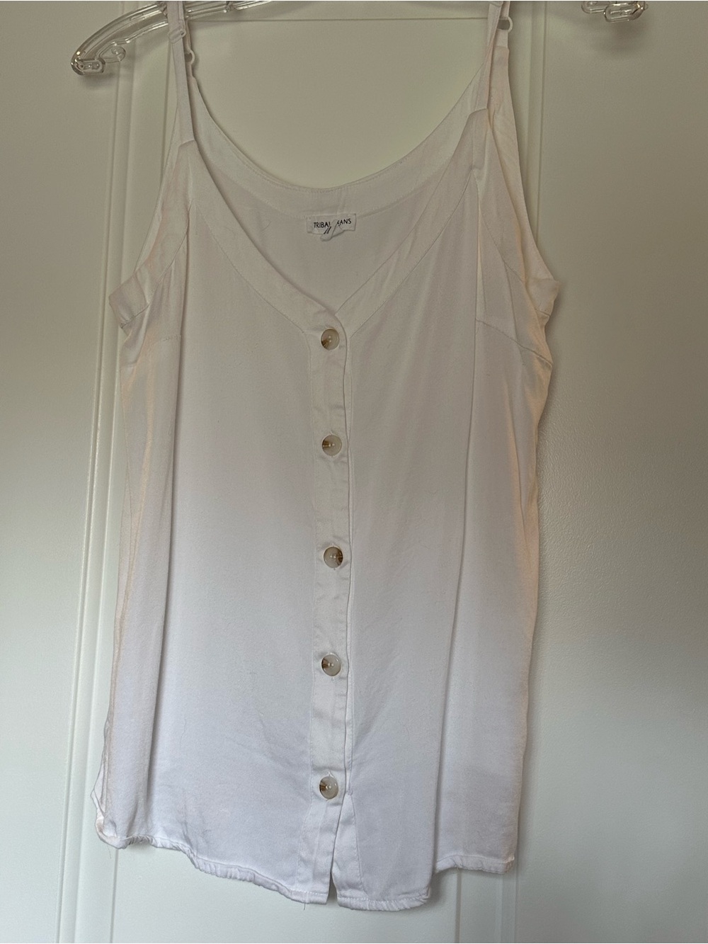 White Button-Front Spaghetti Strap Tank Top